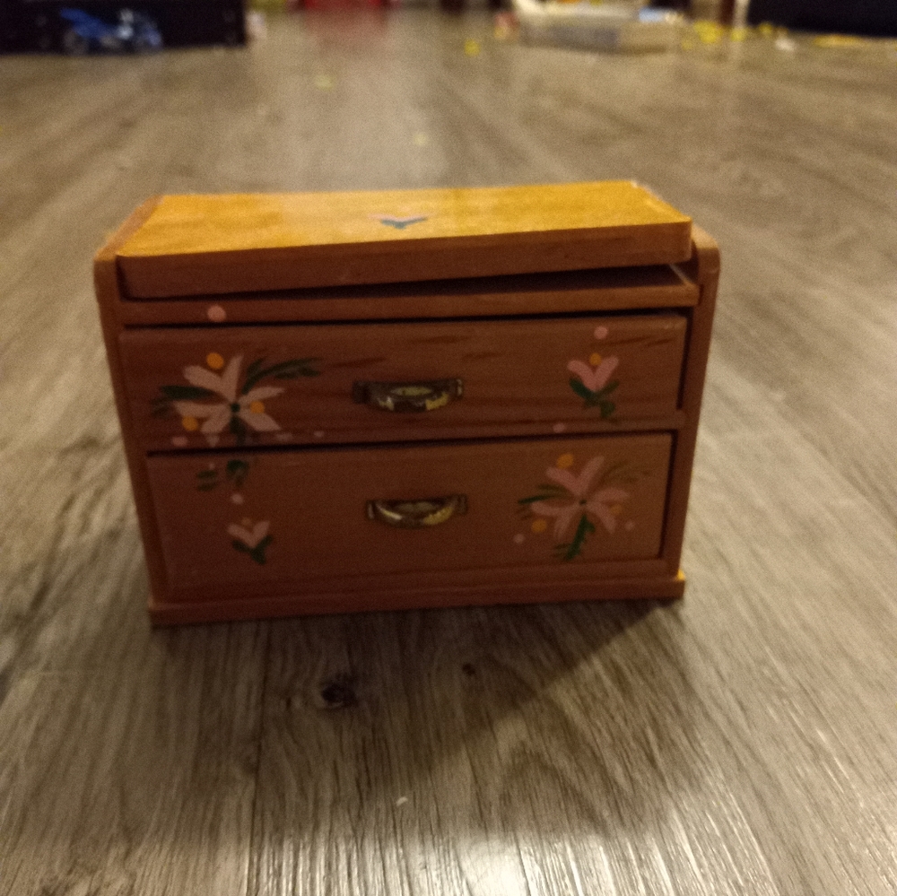 Vintage Danish handpainted 2 drawer doll dresser